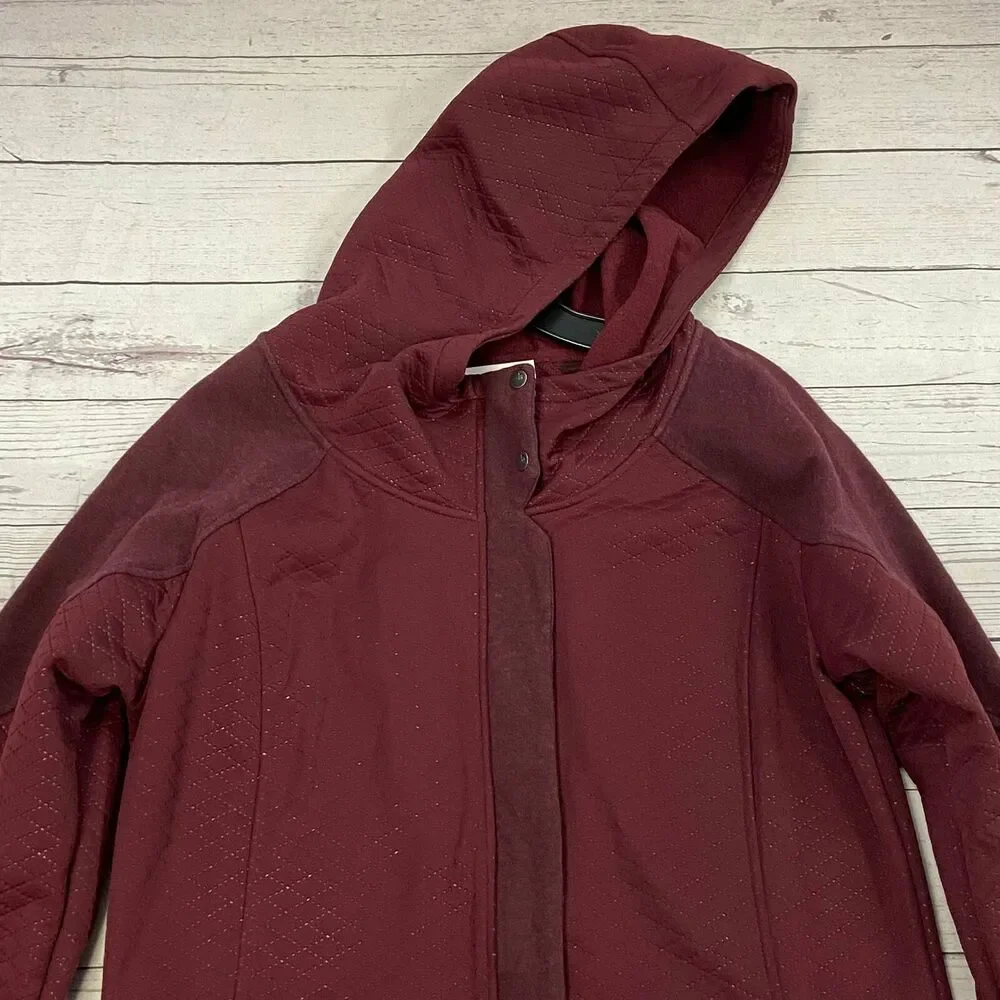 North Face Burgundy Long Hooded Coat Woman’s Size Large - Picture 3 of 8